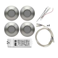 Kit 4 surface-mounted 12 LED VULCAN Spotlights 105-15 2,87 W + power supply, extentions, wirings